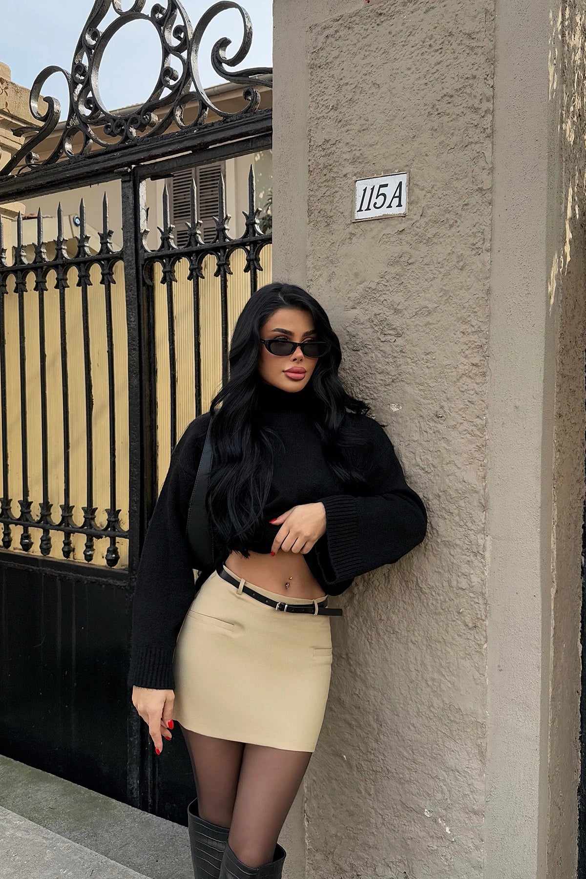 Cream Luxe Mini Skirt with Belt Detail