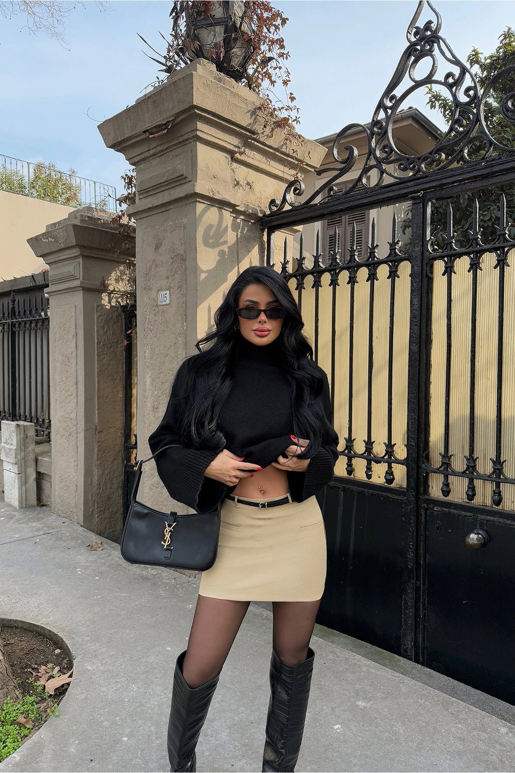 Cream Luxe Mini Skirt with Belt Detail