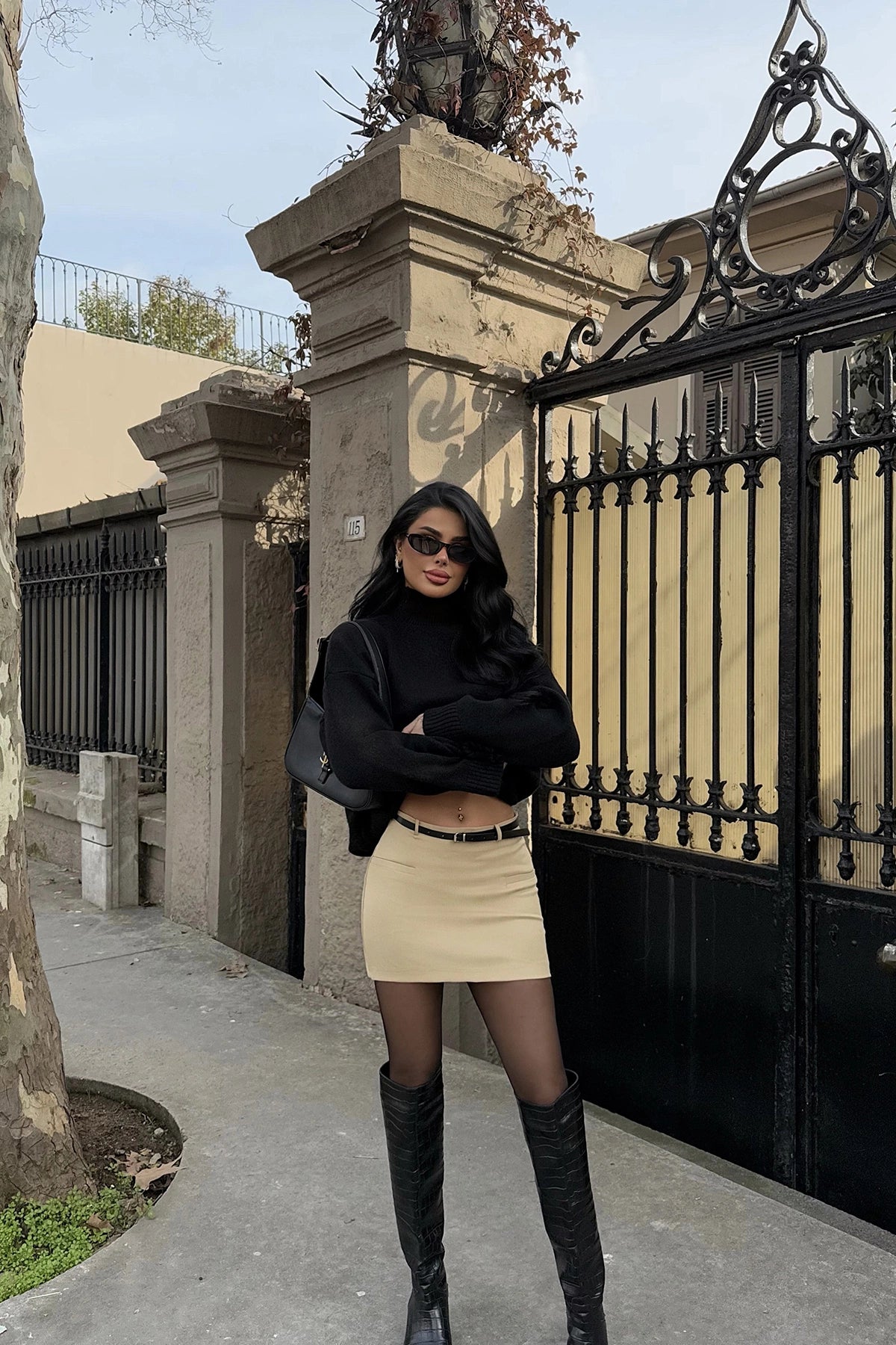 Cream Luxe Mini Skirt with Belt Detail