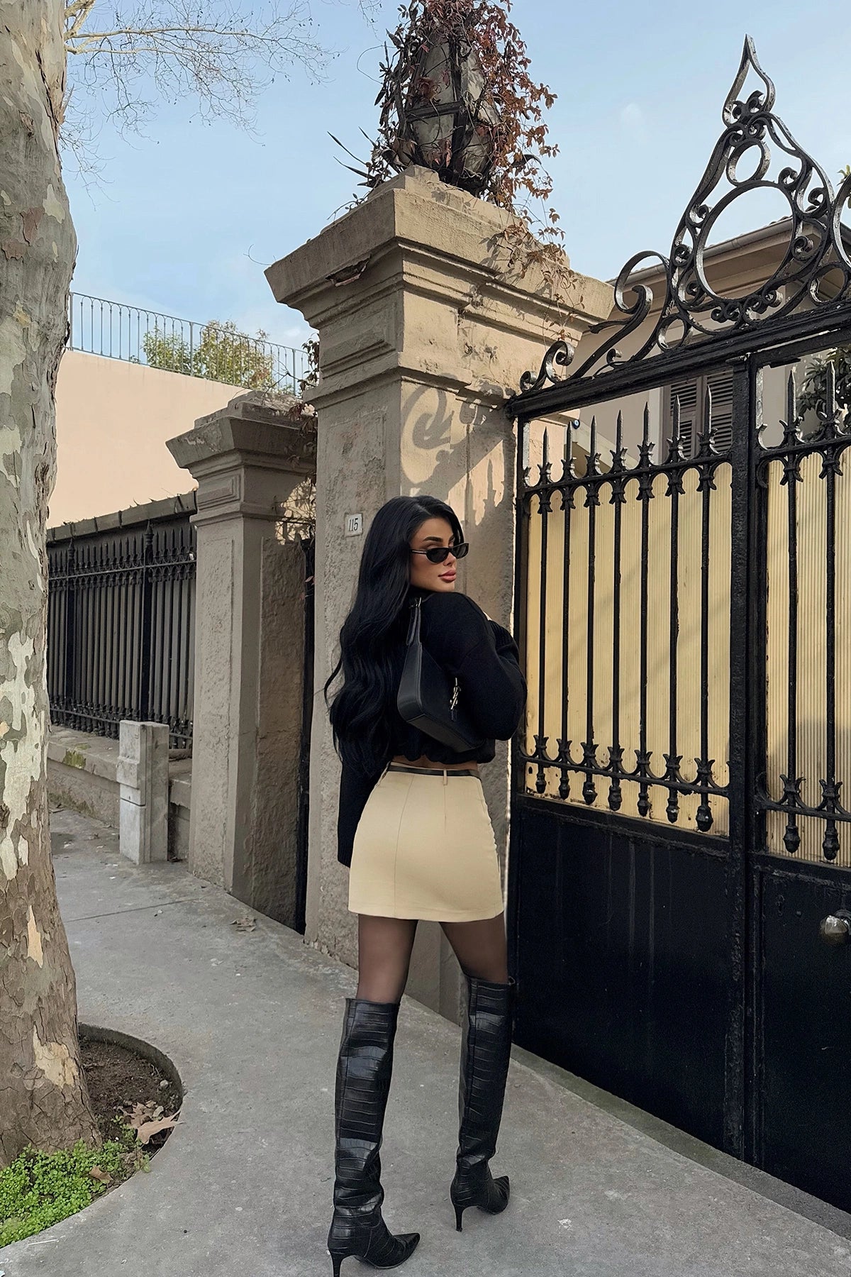 Cream Luxe Mini Skirt with Belt Detail