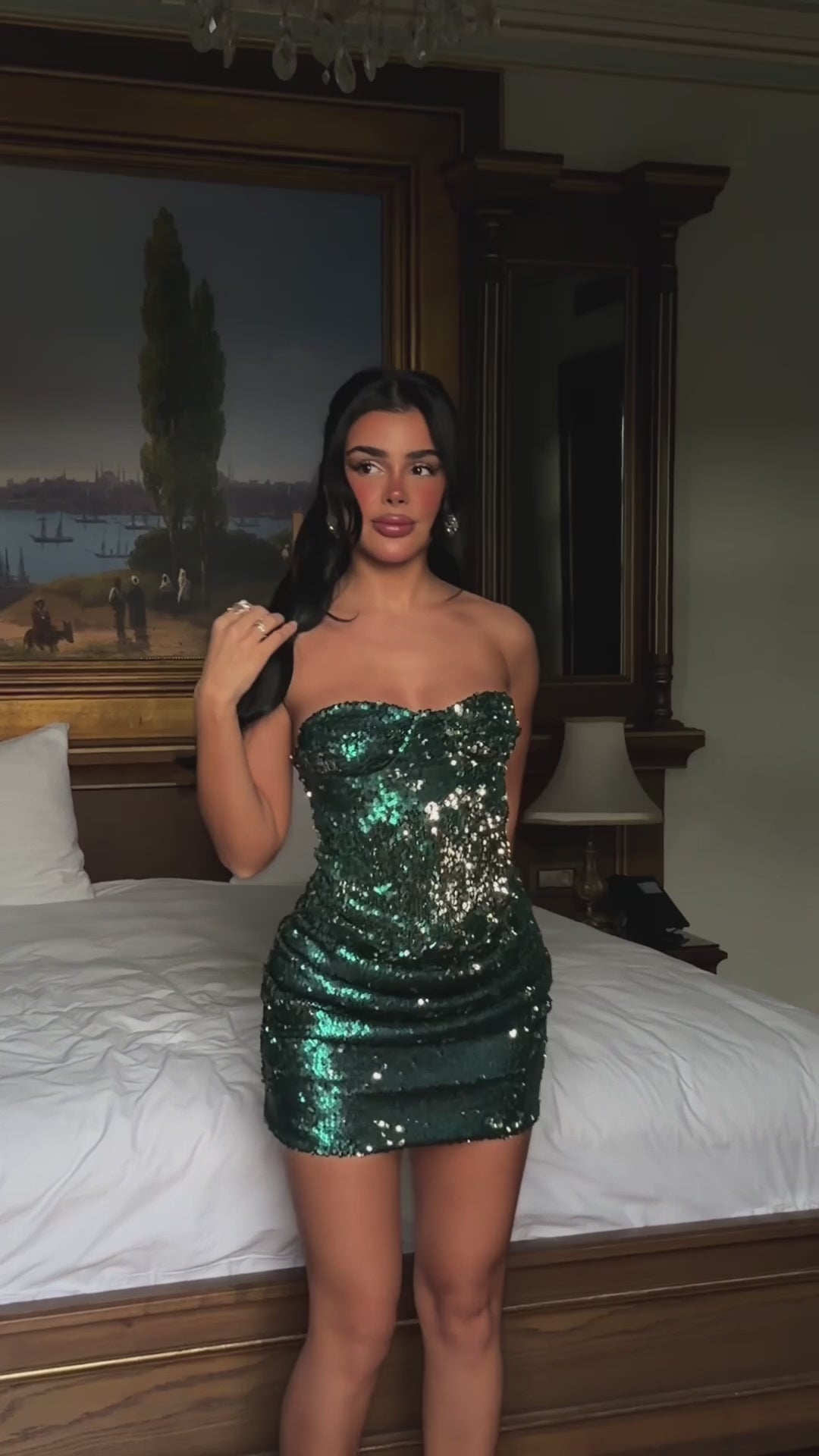 Green Florianne double sequin mini dress